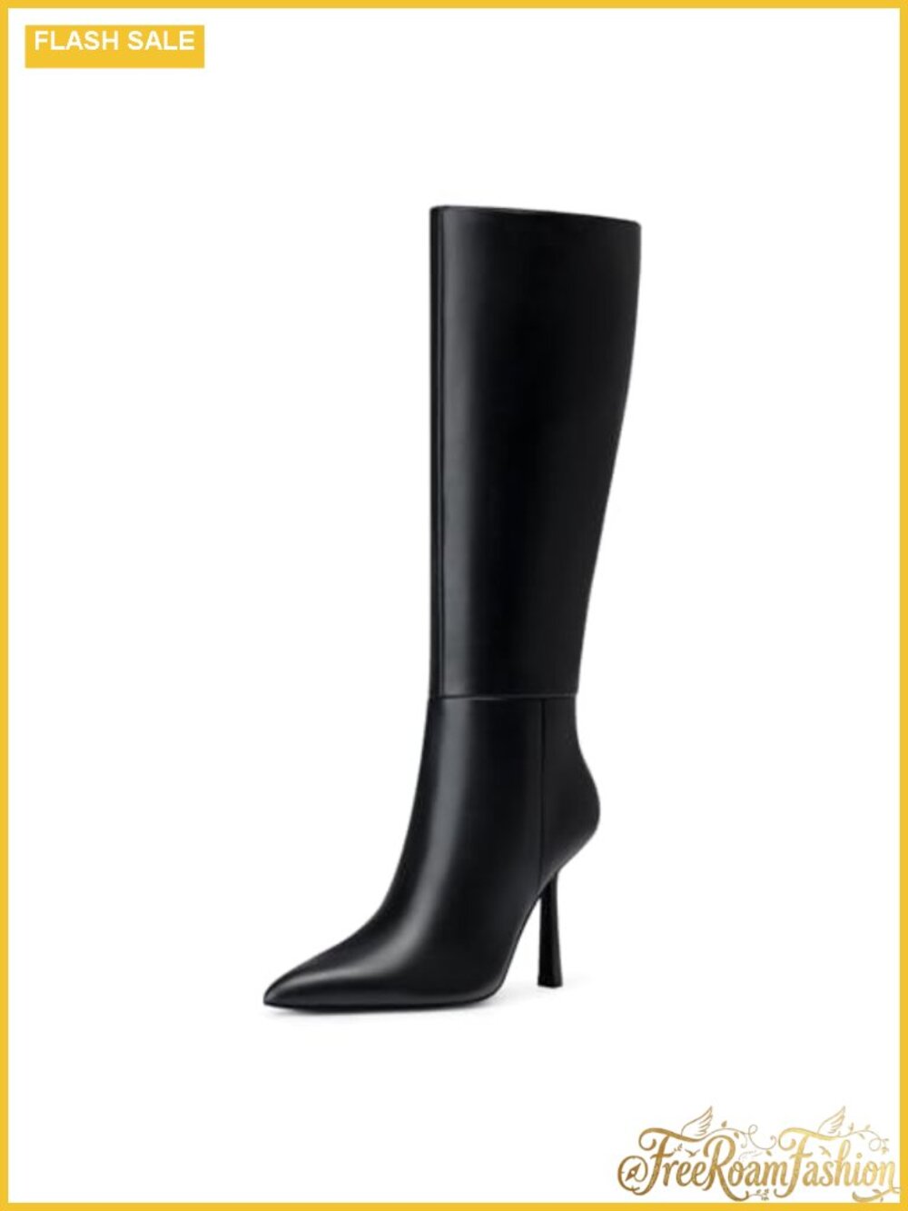 Knee High Boots Pointed Toe Stiletto Heel Faux Leather